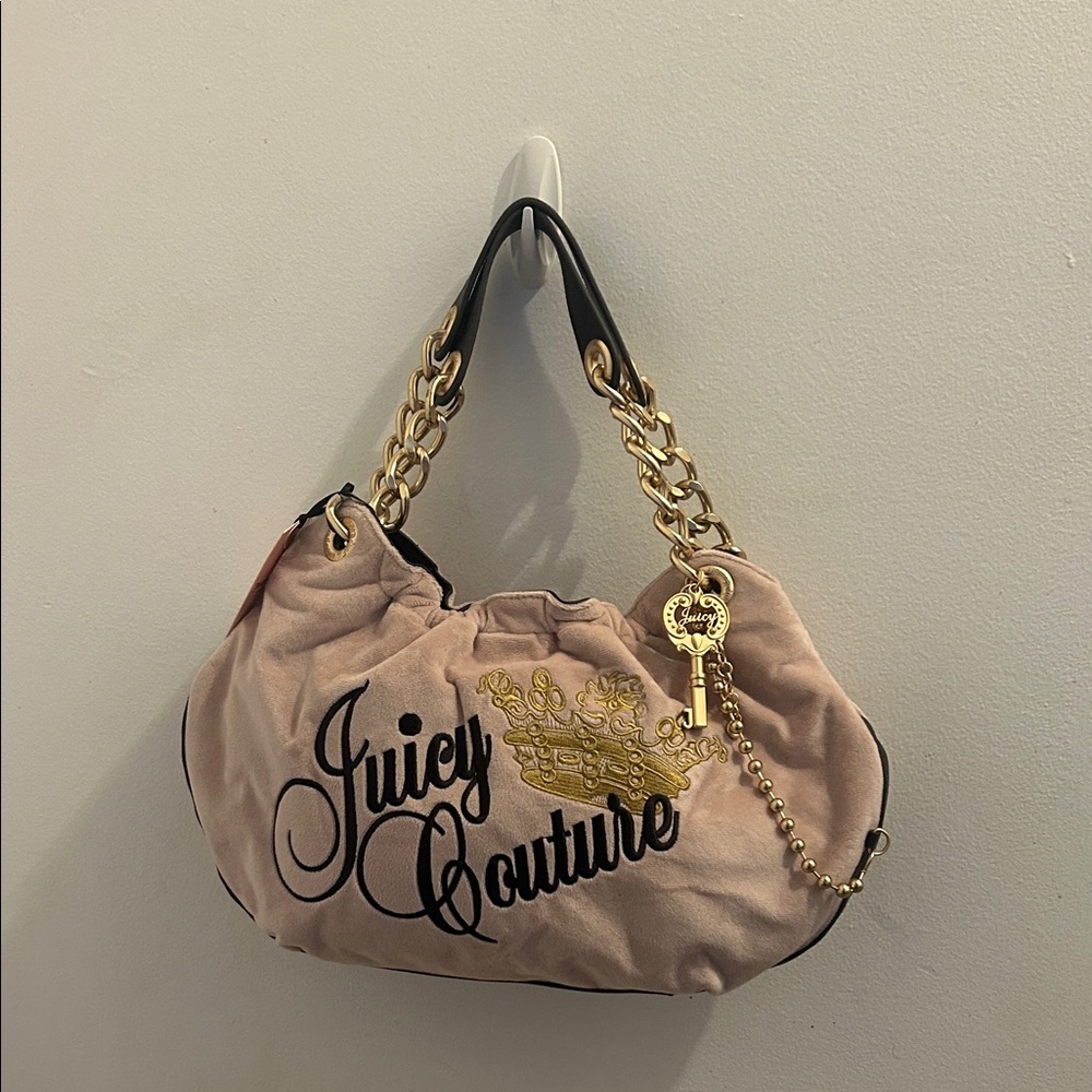 Juicy Couture Blush Pink Logo Shoulder Bag with Gold Hardware